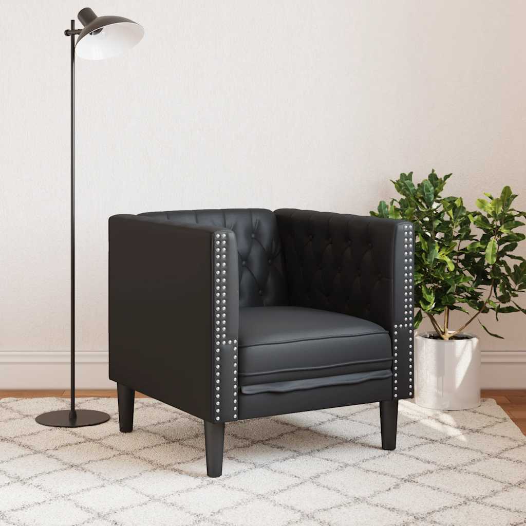 vidaXL Καναπές-Καρέκλα Chesterfield Μαύρο από Συνθετικό Δέρμα