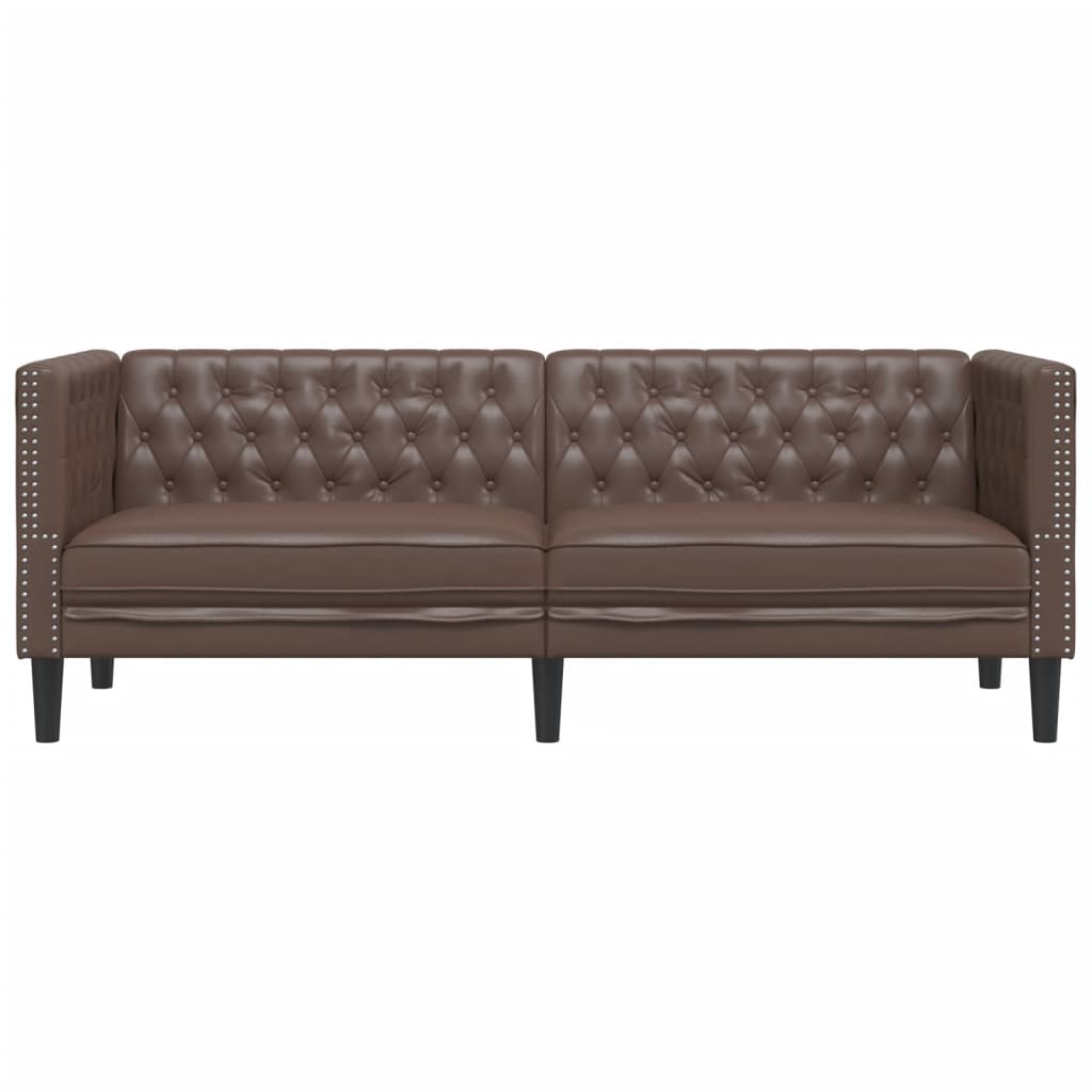 vidaXL Καναπές Chesterfield Τριθέσιος Καφέ από Συνθετικό Δέρμα