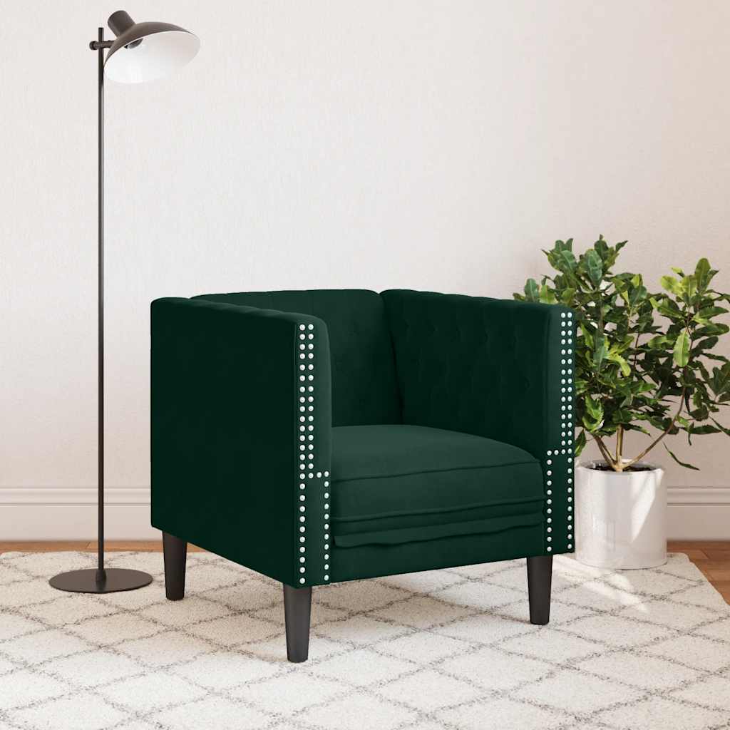 vidaXL Καναπές Chesterfield καρέκλα σκούρο πράσινο βελούδο