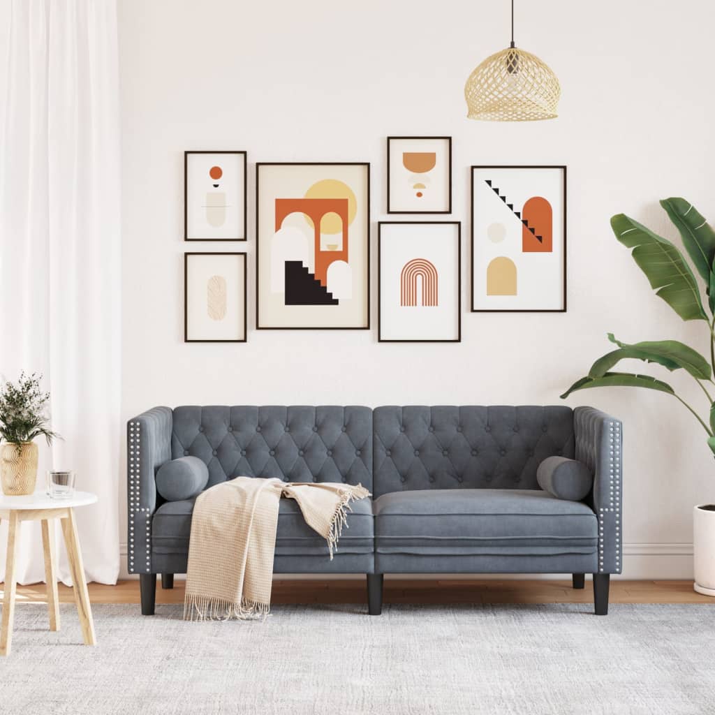 vidaXL Καναπές Διθέσιος Chesterfield με Στηρίγματα Σκούρο Γκρι Βελούδο
