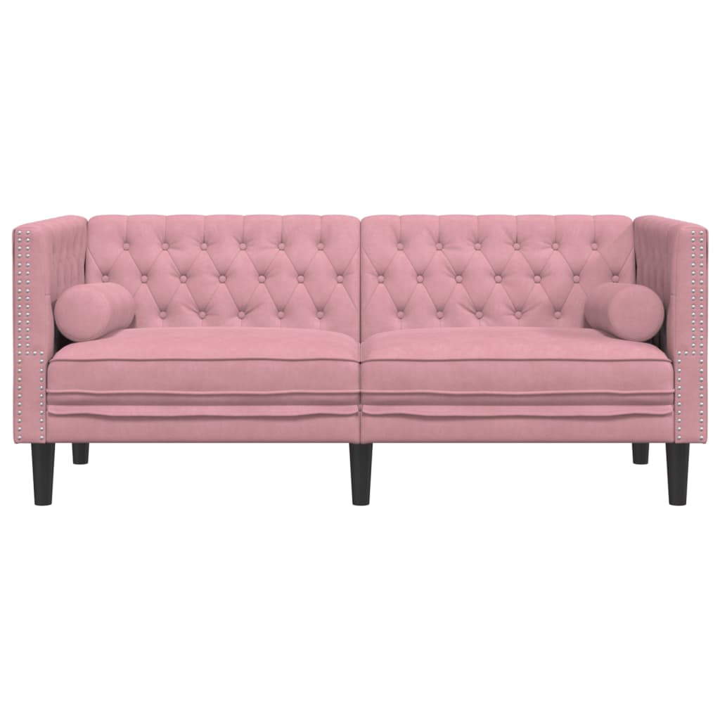 vidaXL Καναπές Chesterfield Διθέσιος με Στηρίγματα Ροζ Βελούδο