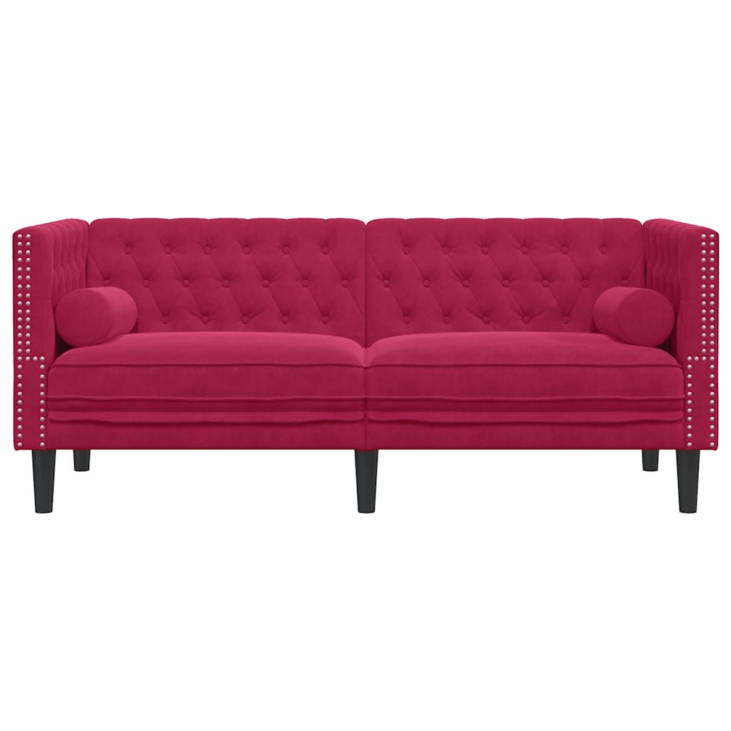 vidaXL Καναπές Διθέσιος Chesterfield με Στηρίγματα Μπορντό Βελούδο