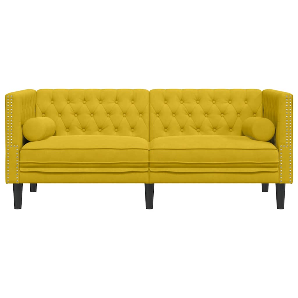 vidaXL Καναπές Chesterfield Διθέσιος με Στηρίγματα από Κίτρινο Βελούδο