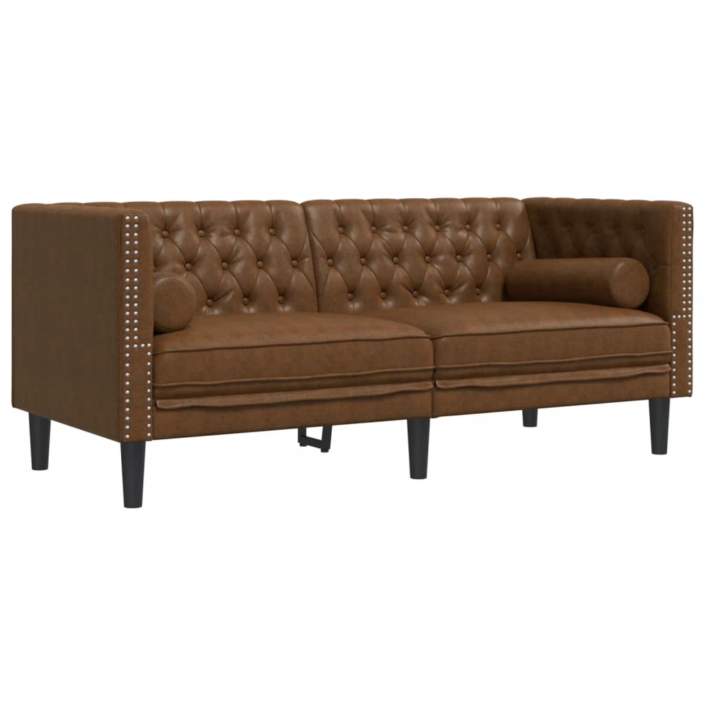 vidaXL Καναπές Διθέσιος Chesterfield με Στηρίγματα Συνθετικό Καστόρι