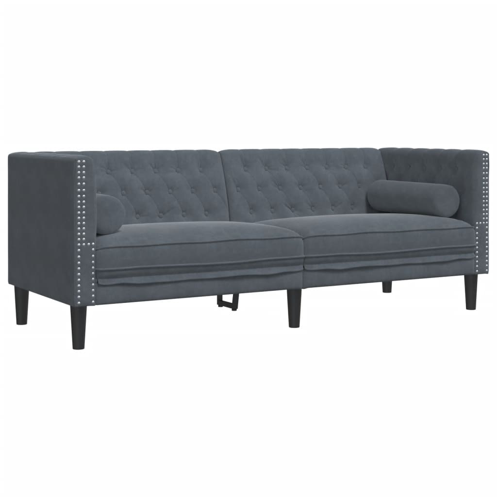 vidaXL Καναπές Τριθέσιος Chesterfield + Στηρίγματα Σκούρο Γκρι Βελούδο
