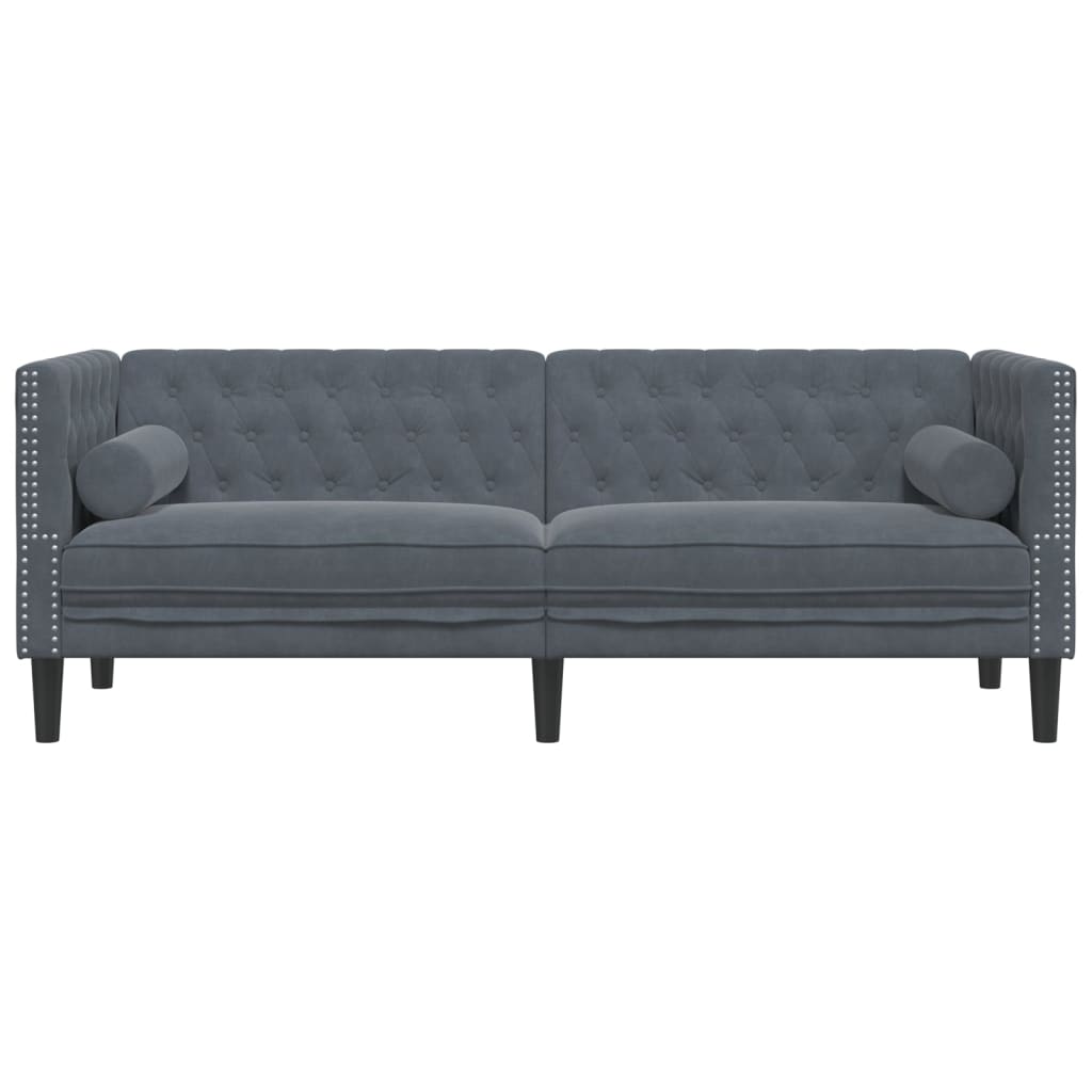 vidaXL Καναπές Τριθέσιος Chesterfield + Στηρίγματα Σκούρο Γκρι Βελούδο