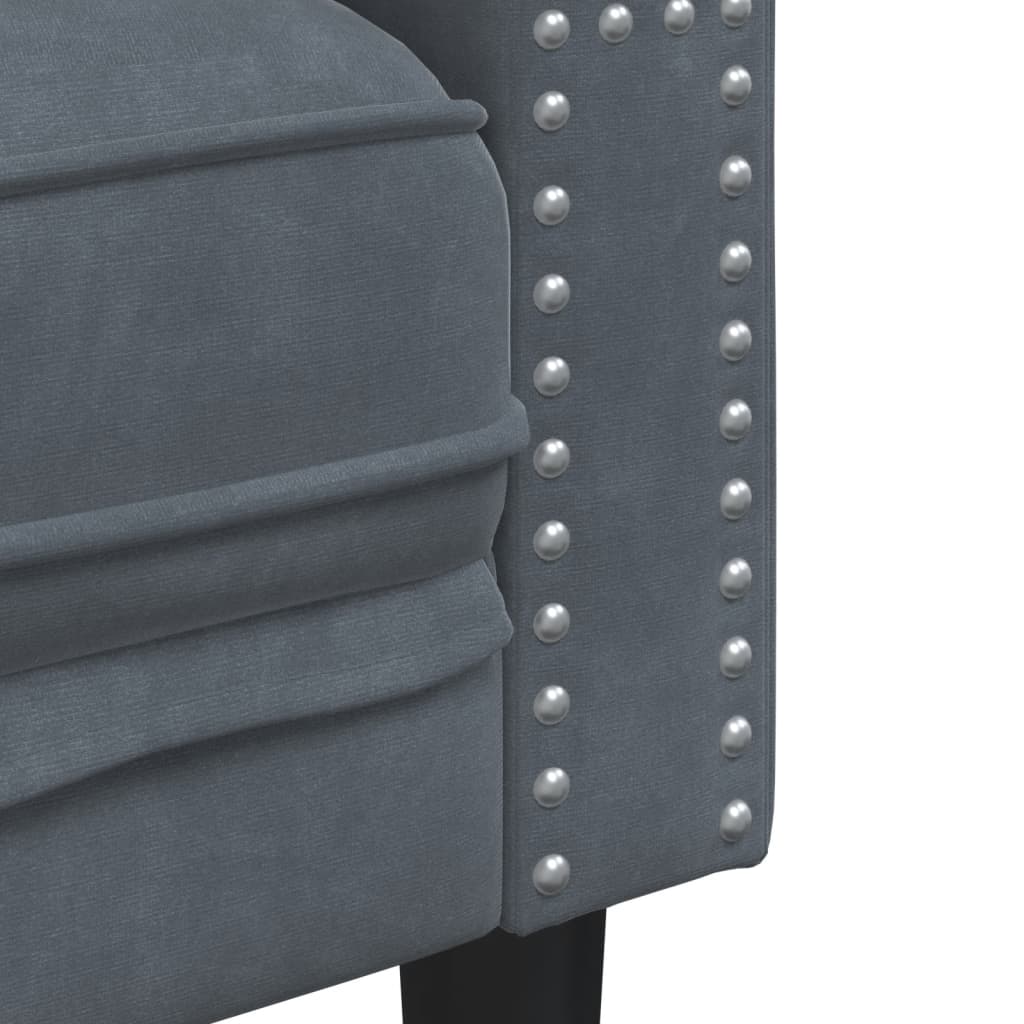 vidaXL Καναπές Τριθέσιος Chesterfield + Στηρίγματα Σκούρο Γκρι Βελούδο