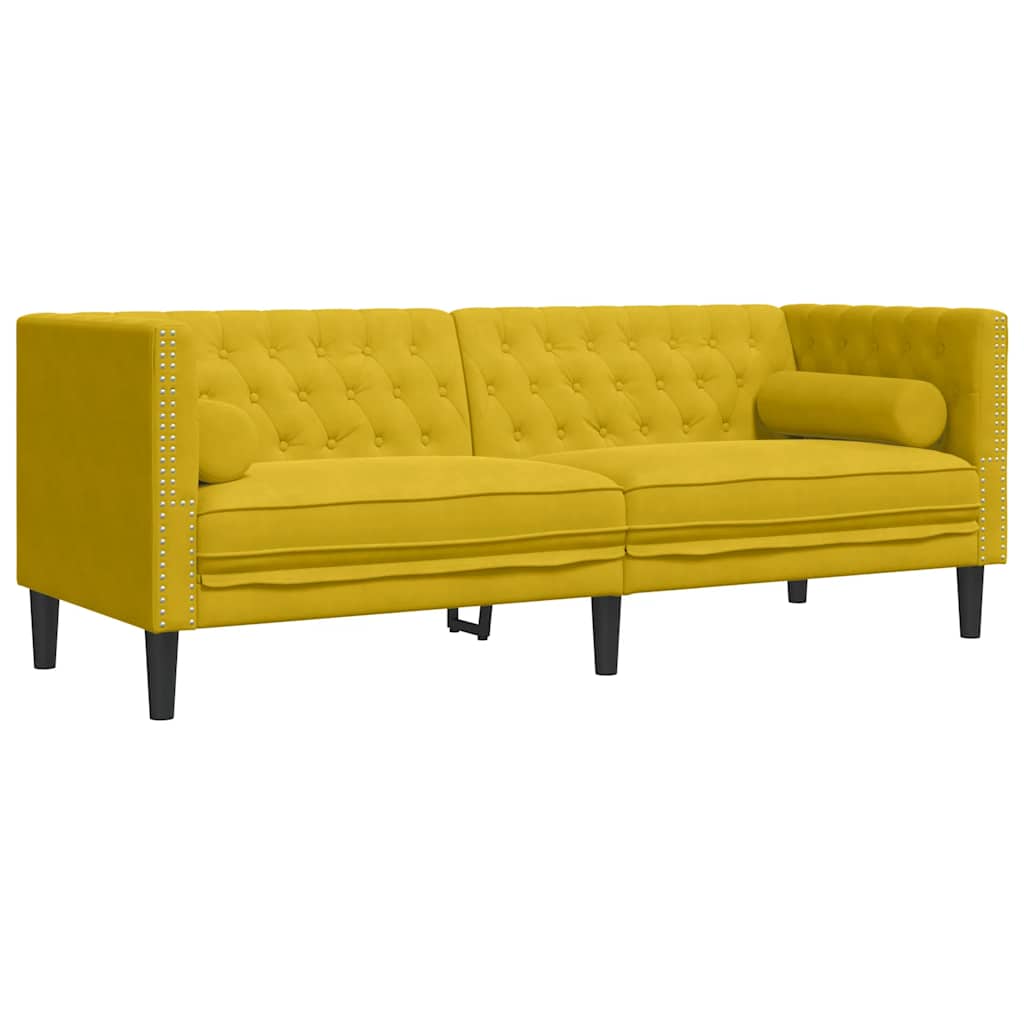 vidaXL Καναπές Διθέσιος Chesterfield με Στηρίγματα Κίτρινος Βελούδο