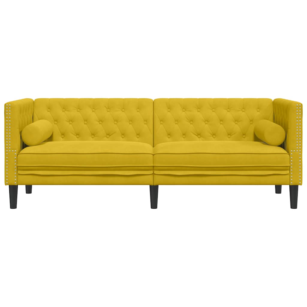 vidaXL Καναπές Διθέσιος Chesterfield με Στηρίγματα Κίτρινος Βελούδο