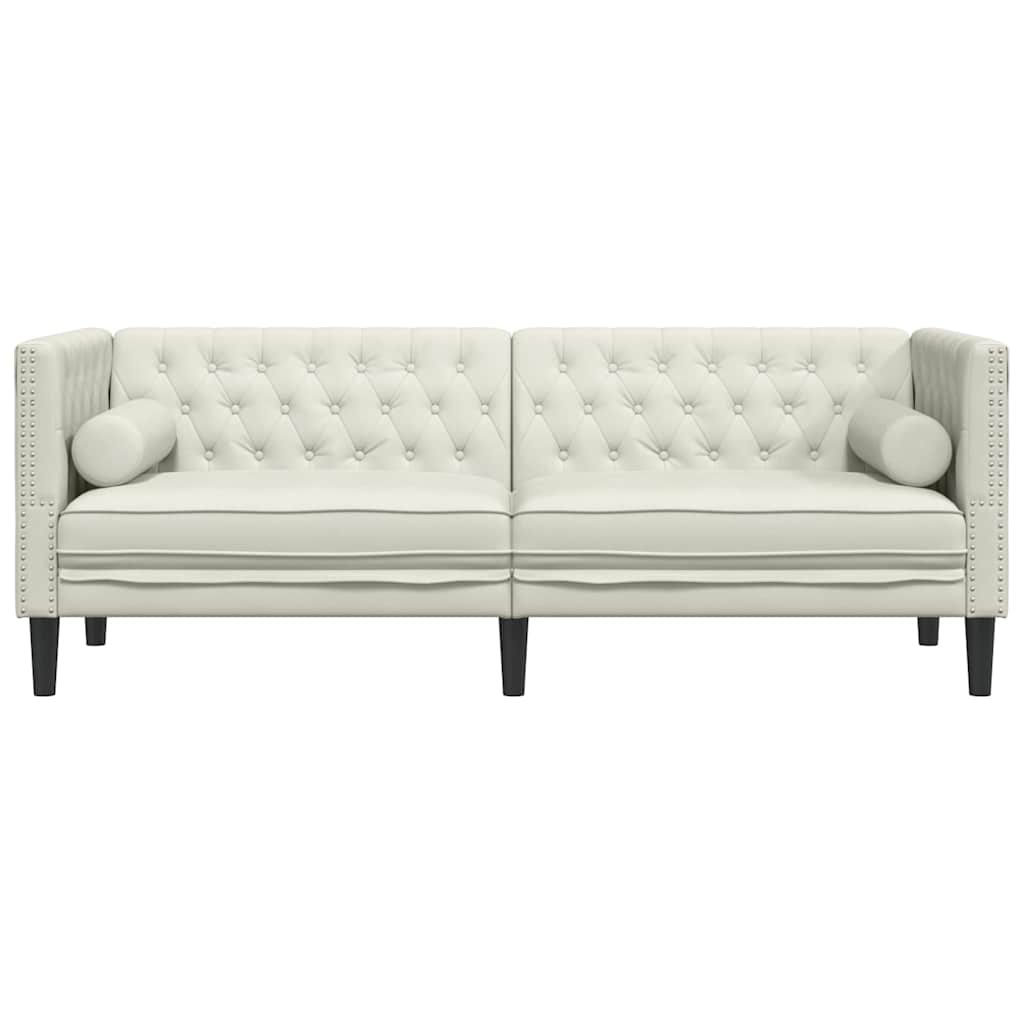 vidaXL Καναπές Διθέσιος Chesterfield με Στηρίγματα Κρεμ Βελούδο