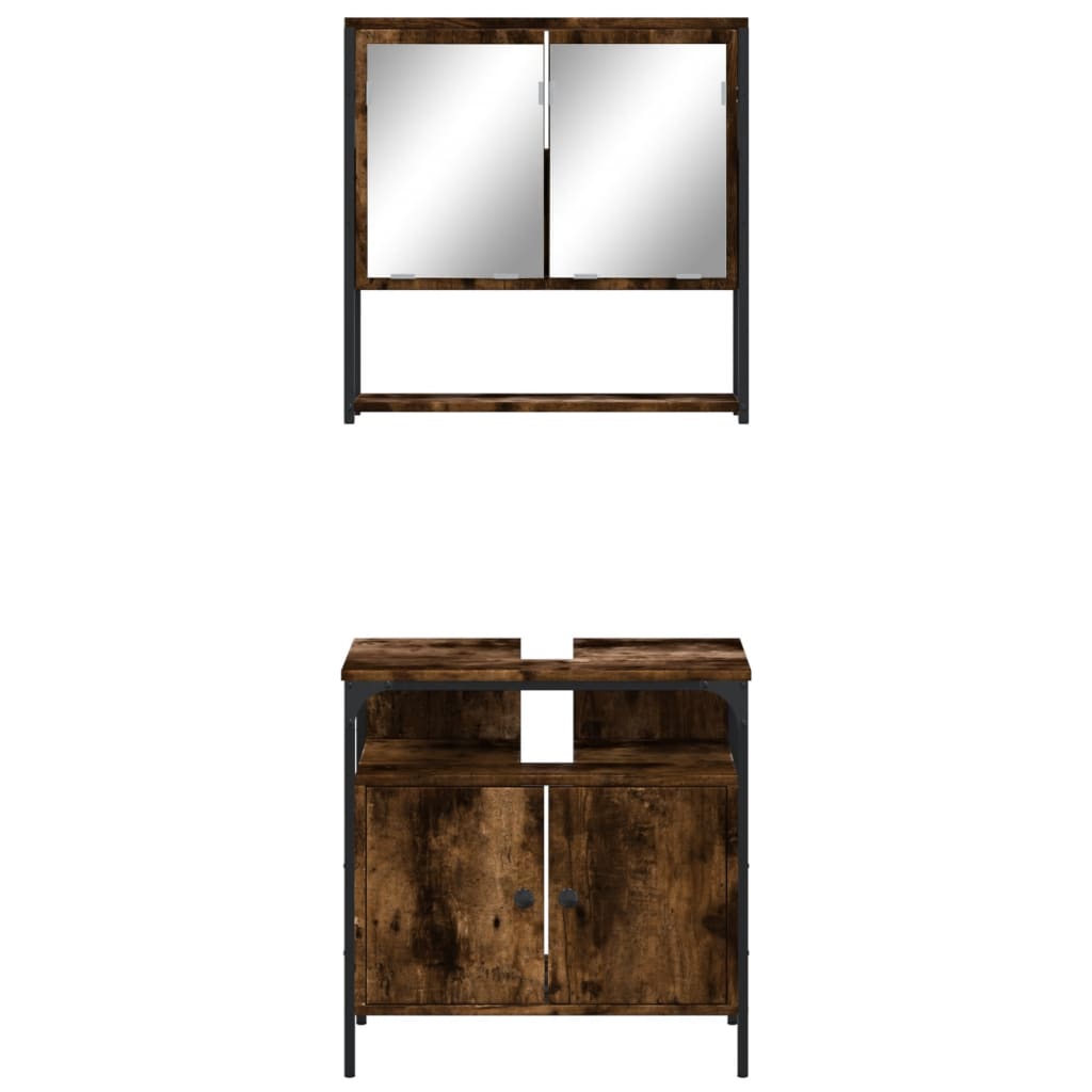 vidaXL Σετ Επίπλων Μπάνιου 2 Τεμαχίων Καπνιστή Δρυς από Τεχν. Ξύλο