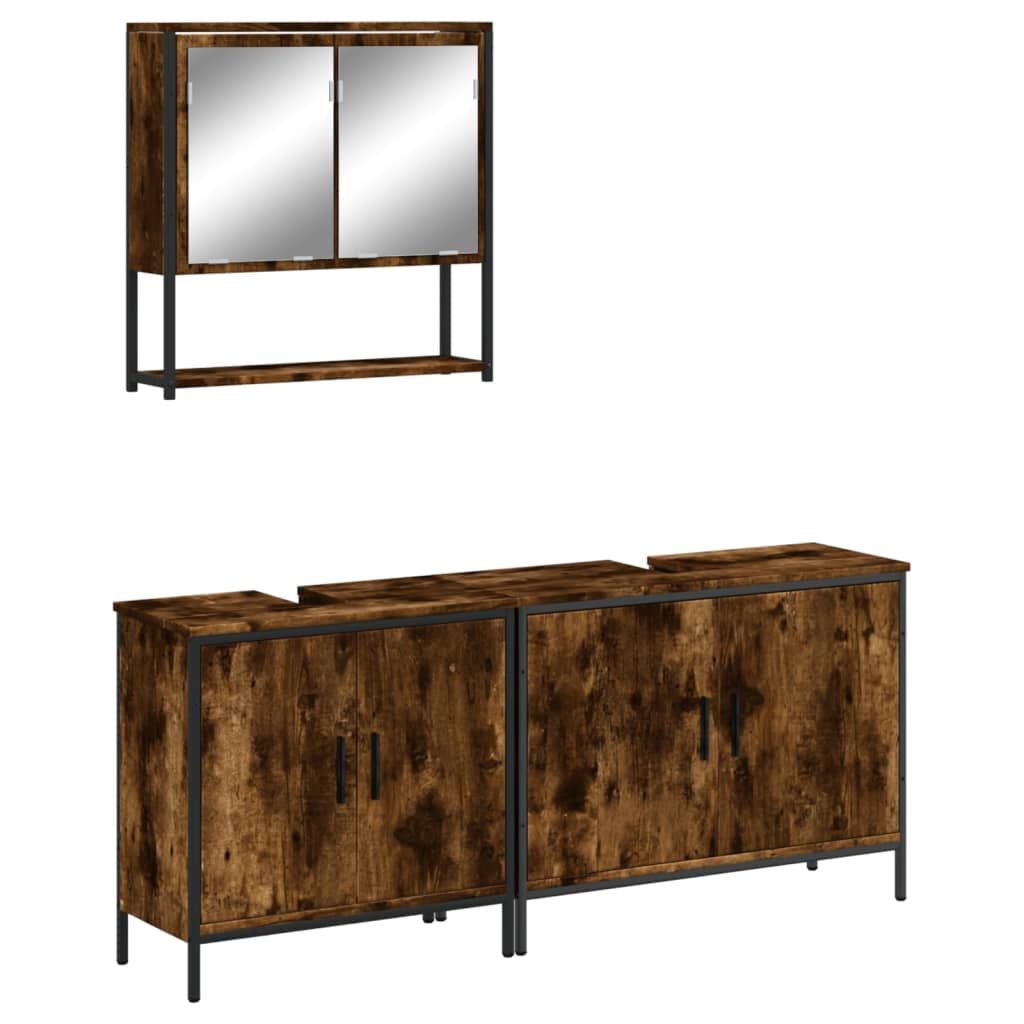 vidaXL Σετ Επίπλων Μπάνιου 3 Τεμαχίων Καπνιστή Δρυς Επεξεργασμένο Ξύλο