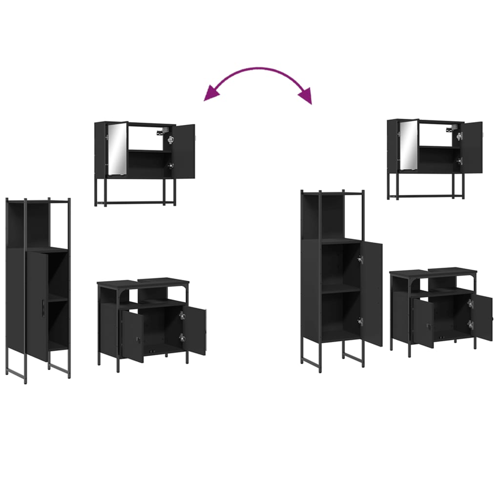 vidaXL Σετ Επίπλων Μπάνιου 3 Τεμαχίων Μαύρο από Τεχν. Ξύλο