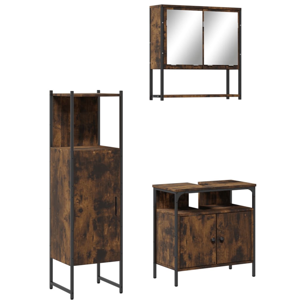 vidaXL Σετ Επίπλων Μπάνιου 3 Τεμαχίων Καπνιστή Δρυς Επεξεργασμένο Ξύλο