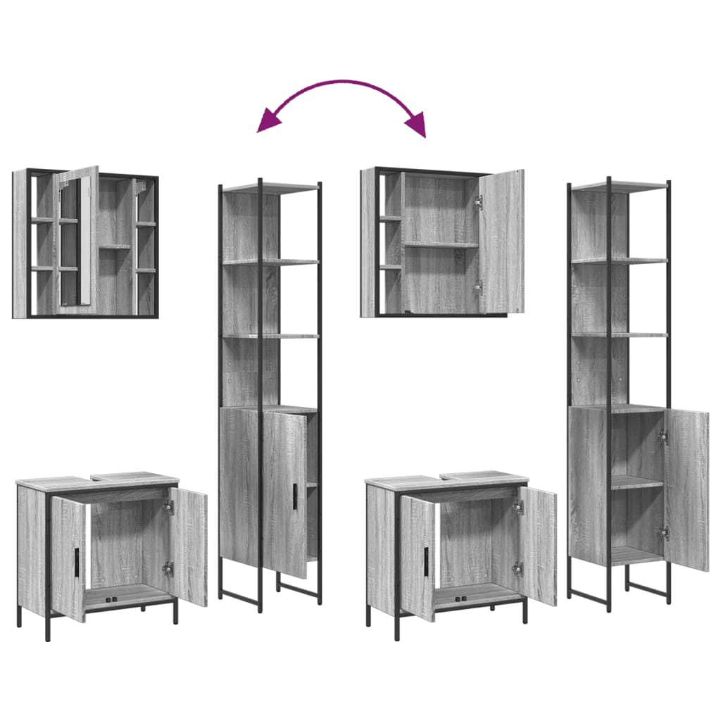 vidaXL Σετ Επίπλων Μπάνιου 3 Τεμαχίων Γκρι Sonoma Επεξεργασμένο Ξύλο