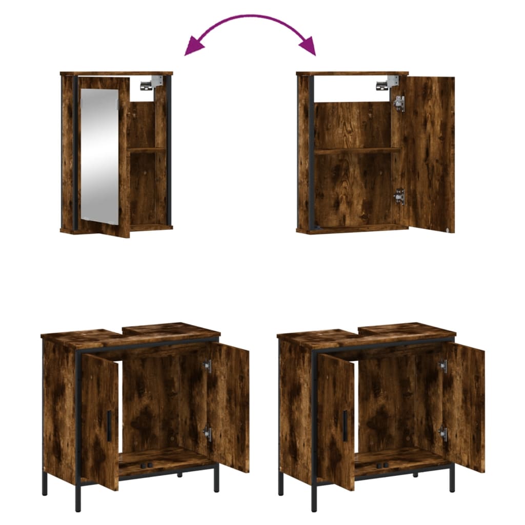 vidaXL Σετ Επίπλων Μπάνιου 2 Τεμαχίων Καπνιστή Δρυς από Τεχν. Ξύλο