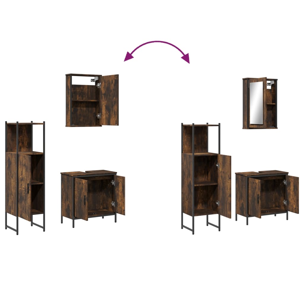 vidaXL Σετ Επίπλων Μπάνιου 3 Τεμαχίων Καπνιστή Δρυς Επεξεργασμένο Ξύλο