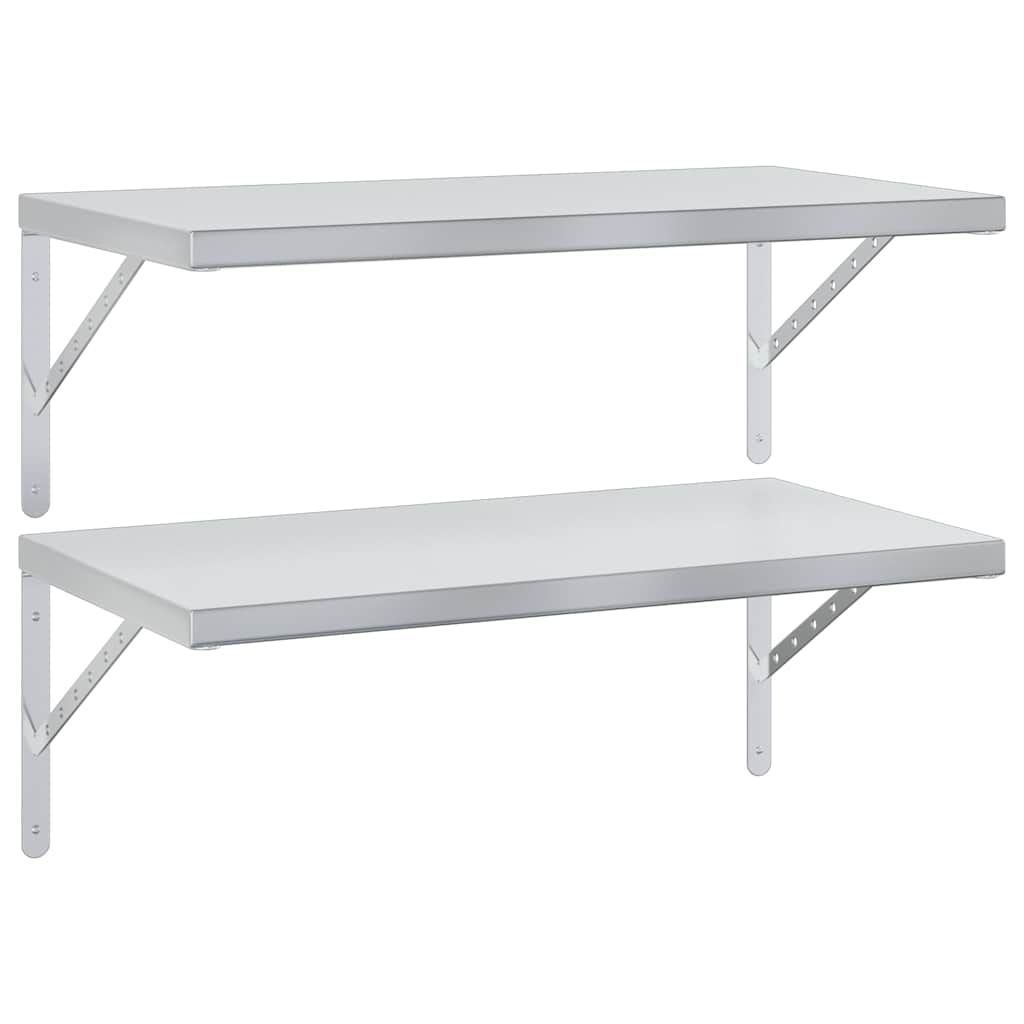 vidaXL Ράφια Τοίχου 2 τεμ. Ασημί 75x40 εκ. Ανοξείδωτο Ατσάλι