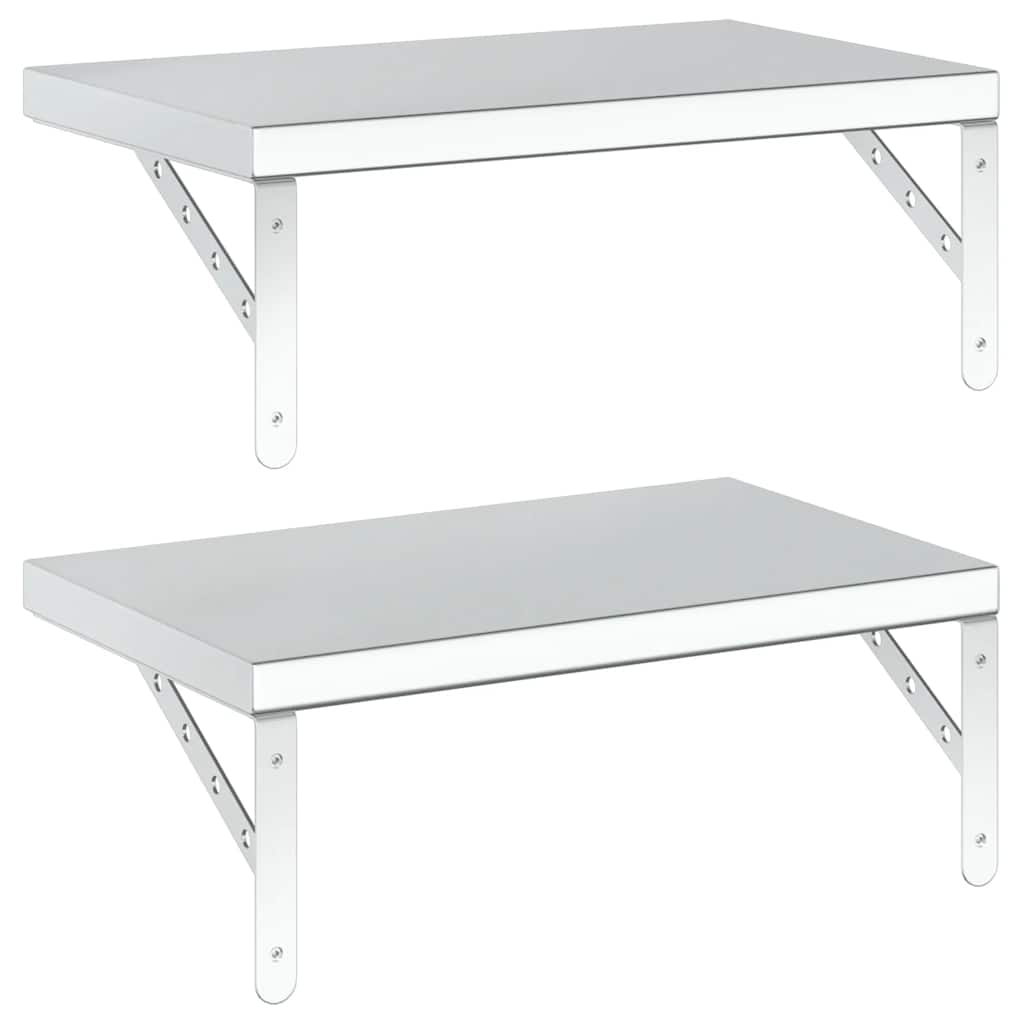 vidaXL Ράφια Τοίχου 2 τεμ. Ασημί 50x30 εκ. Ανοξείδωτο Ατσάλι