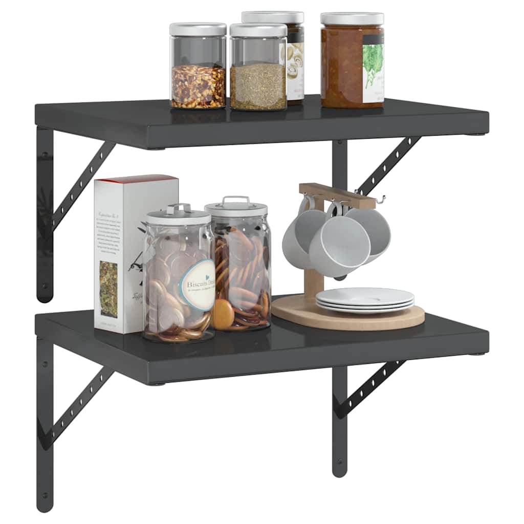 vidaXL Ράφια Τοίχου 2 τεμ. Μαύρο 50x40 εκ. Ανοξείδωτο Ατσάλι