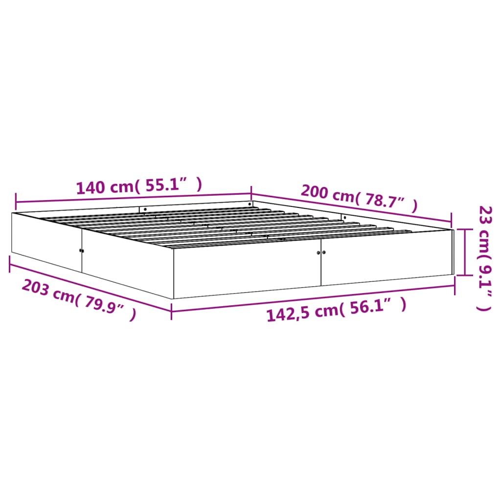 vidaXL Σκελετός Κρεβατιού Χωρίς Στρώμα Καφέ 140x200 Μασίφ Ξύλο Πεύκου