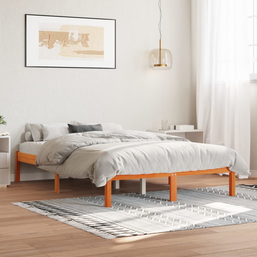 vidaXL Σκελετός Κρεβατιού Χωρίς Στρώμα Καφέ 140x200 Μασίφ Ξύλο Πεύκου