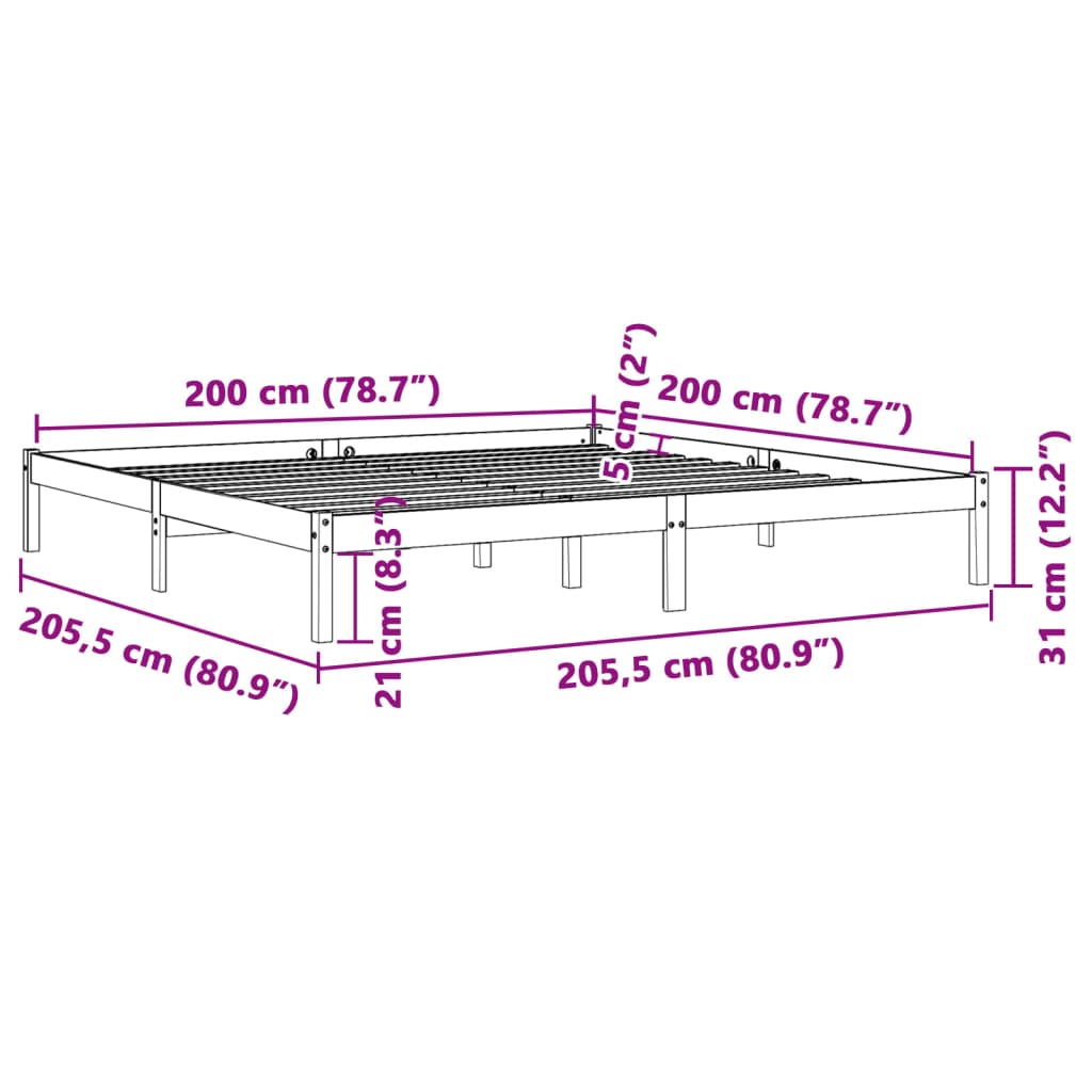vidaXL Σκελετός Κρεβ. Χωρίς Στρώμα Καφέ Κεριού 200x200 εκ Μασίφ Πεύκο