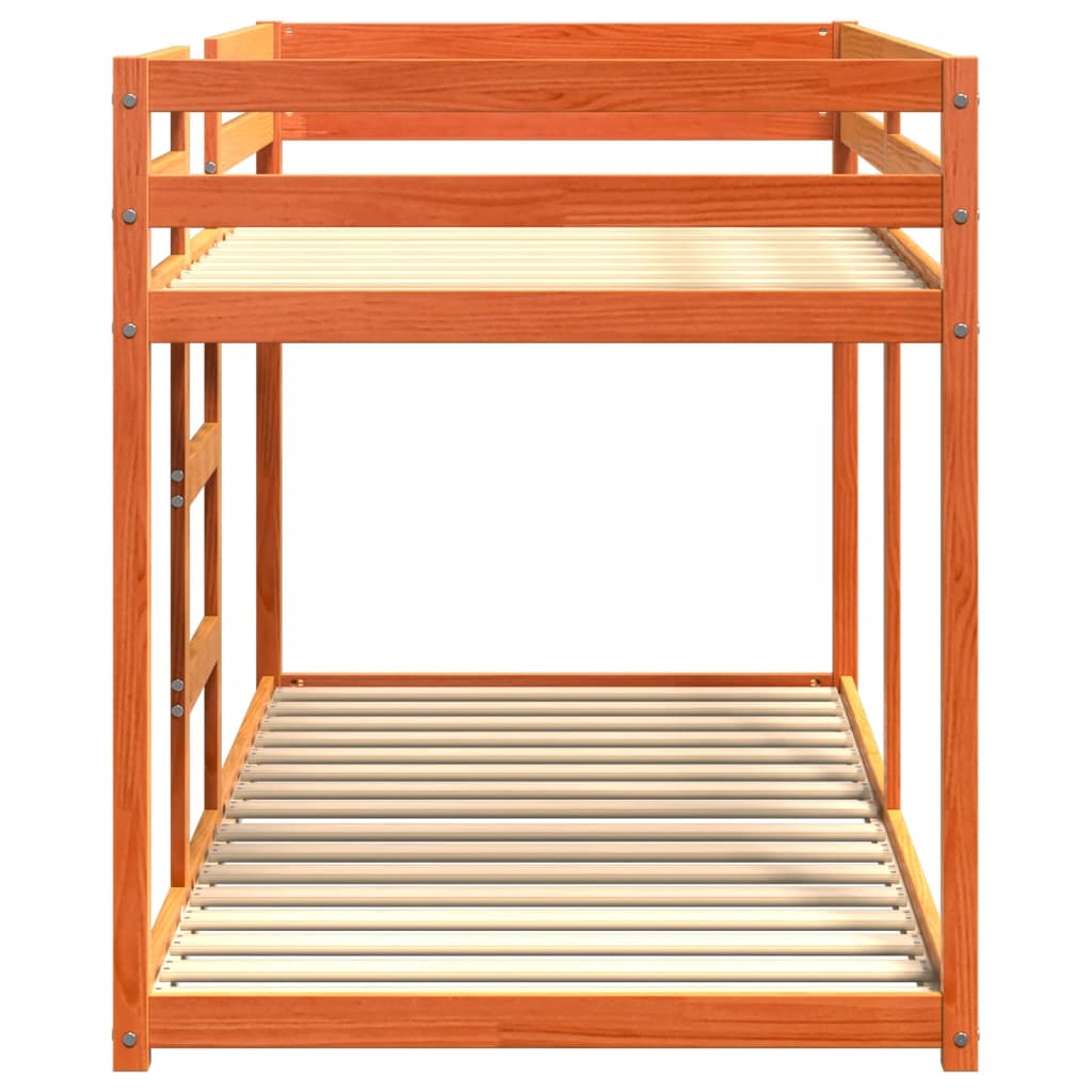 vidaXL Κρεβάτι Κουκέτα Καφέ Κεριού 90x200 εκ. από Μασίφ Ξύλο Πεύκου