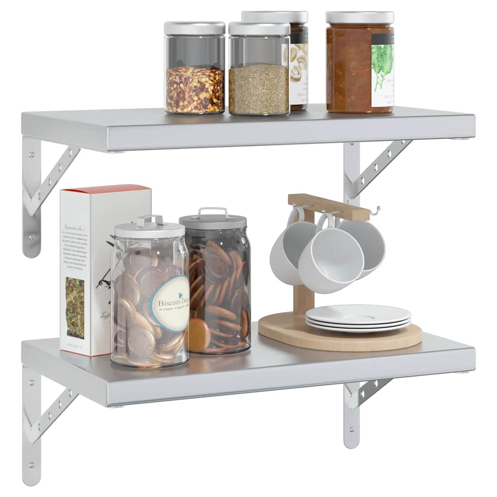 vidaXL Ράφια Τοίχου 2Τεμ. Ασημί 50x30x3 εκ. Ανοξείδωτο Ατσάλι