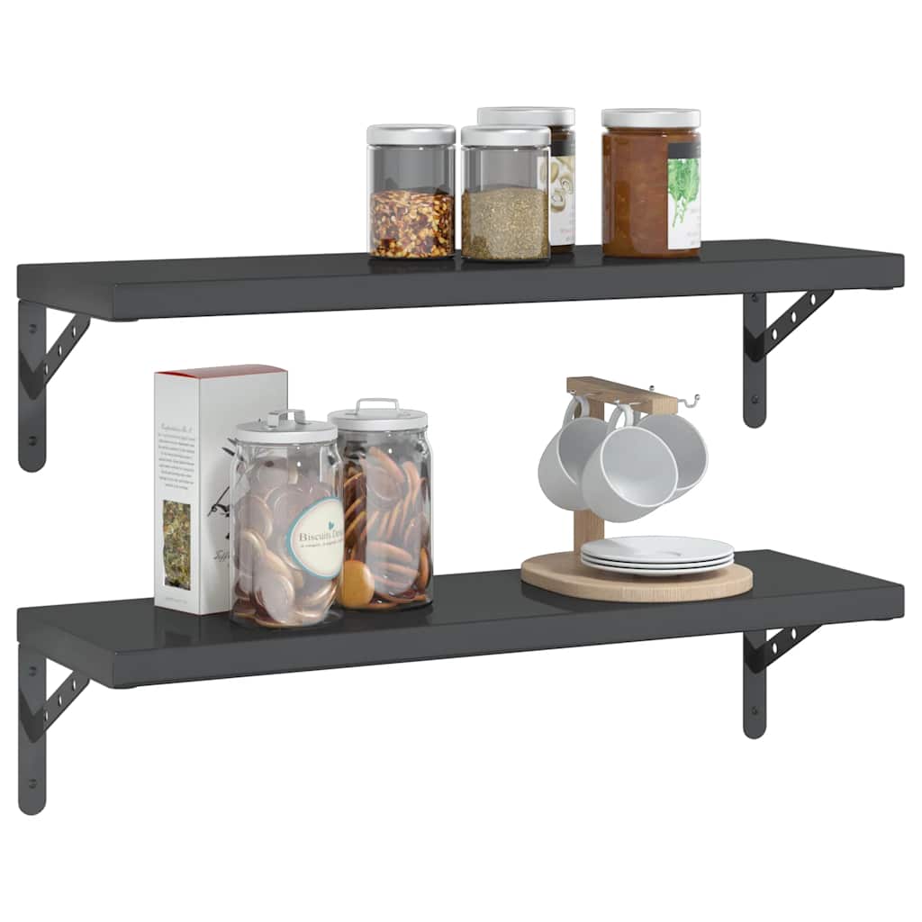 vidaXL Ράφια Τοίχου 2 τεμ. Μαύρο 75x23,5x3 εκ. Ανοξείδωτο Ατσάλι