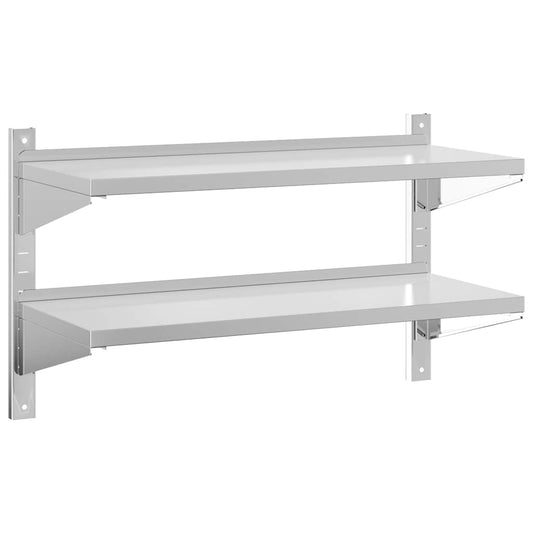 vidaXL Ράφι Τοίχου 2 Επιπ. Ασημί 100x40x60 εκ. Ανοξείδωτο Ατσάλι