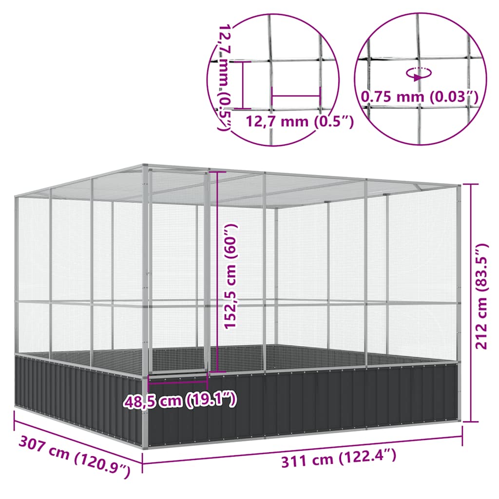 vidaXL Κλουβί Ασημένιο 311x307x212 εκ. Ατσάλινο