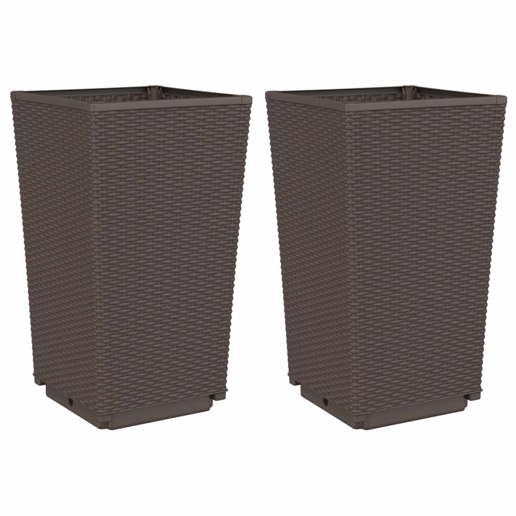 vidaXL Ζαρντινιέρες Κήπου 2 τεμ. Καφέ 32,5x32,5x57 εκ. Πολυπροπυλένιο