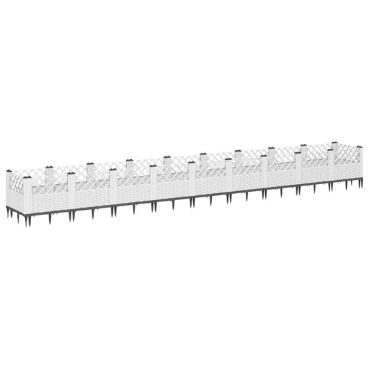 vidaXL Ζαρντινιέρα με Πασσάλους Λευκή 363,5x43,5x43,5εκ Πολυπροπυλένιο