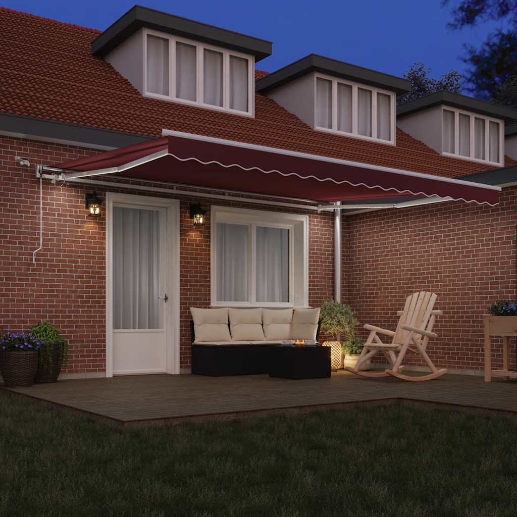 vidaXL Τέντα Πτυσσόμενη Αυτόματη με LED Μπορντό 450x300 εκ.