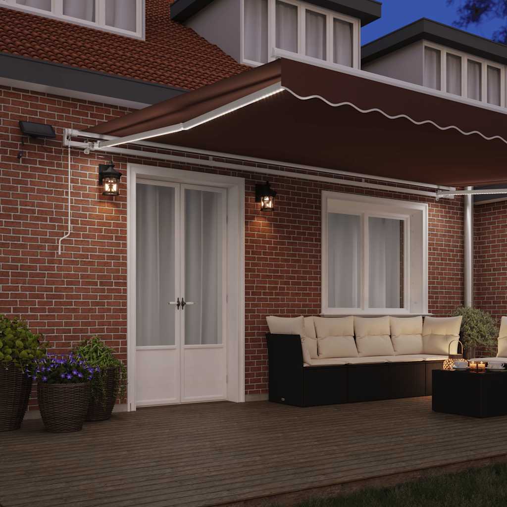 vidaXL Τέντα Πτυσσόμενη Χειροκίνητη με LED Καφέ 500x300 εκ.