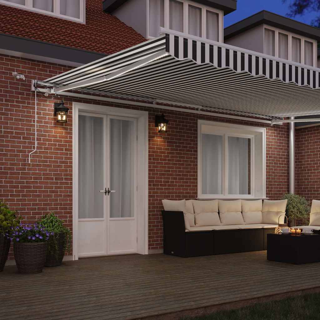 vidaXL Τέντα Πτυσσόμενη Αυτόματη με LED Ανθρακί / Λευκή 500x300 εκ.