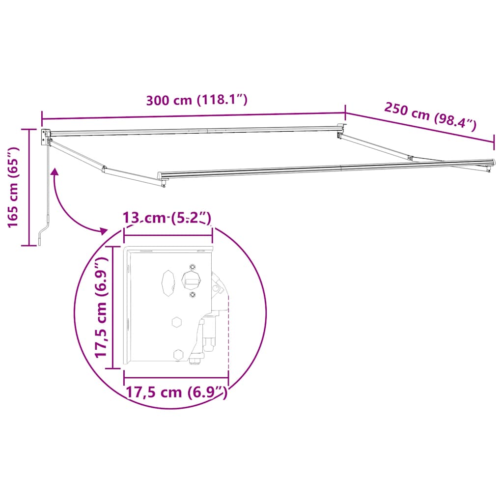 vidaXL Τέντα Πτυσσόμενη Ανθρακί / Λευκή 3 x 2,5 μ. Ύφασμα / Αλουμίνιο