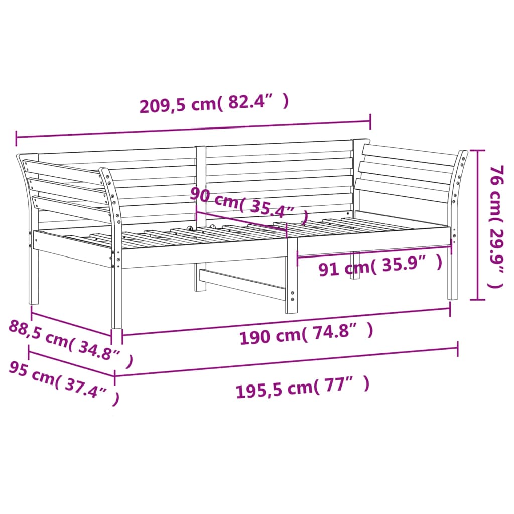 vidaXL Καναπές Κρεβάτι Χωρίς Στρώμα Λευκό 90x190 εκ. Μασίφ Ξύλο Πεύκου