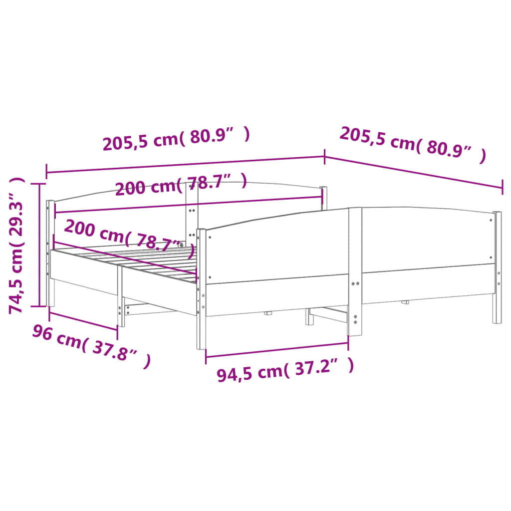 vidaXL Σκελετός Κρεβ. Χωρίς Στρώμα Λευκό 200x200 εκ Μασίφ Πεύκο