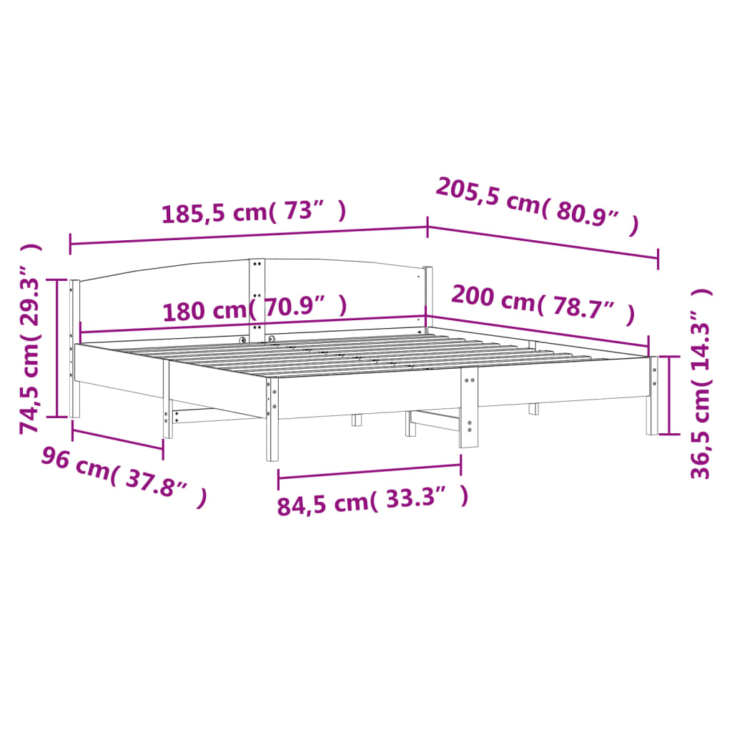 vidaXL Σκελετός Κρεβ. Χωρίς Στρώμα Καφέ Κεριού 180x200 εκ Μασίφ Πεύκο