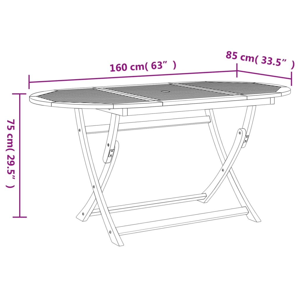 vidaXL Τραπέζι Κήπου Πτυσσόμενο 160x85x75 εκ. Μασίφ Ξύλο Ακακίας
