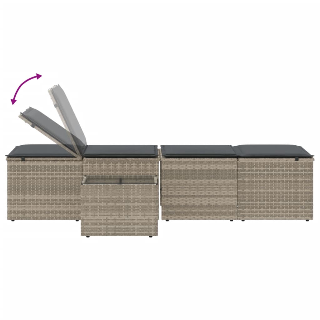 vidaXL Ξαπλώστρες 2 τεμ. με Τραπέζι Ανοιχτό Γκρι από Συνθετικό Ρατάν