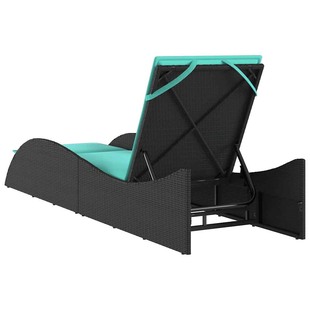 vidaXL Ξαπλώστρα με Μαξιλάρι Μαύρη 60 x 205 x 73 εκ. από Συνθετικό Ρατάν