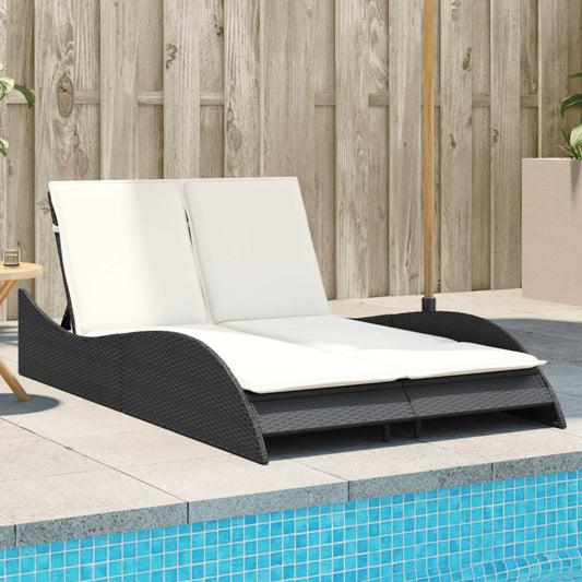 vidaXL Ξαπλώστρα Μαύρη 114x205x73 εκ. από Συνθετικό Ρατάν με Μαξιλάρι