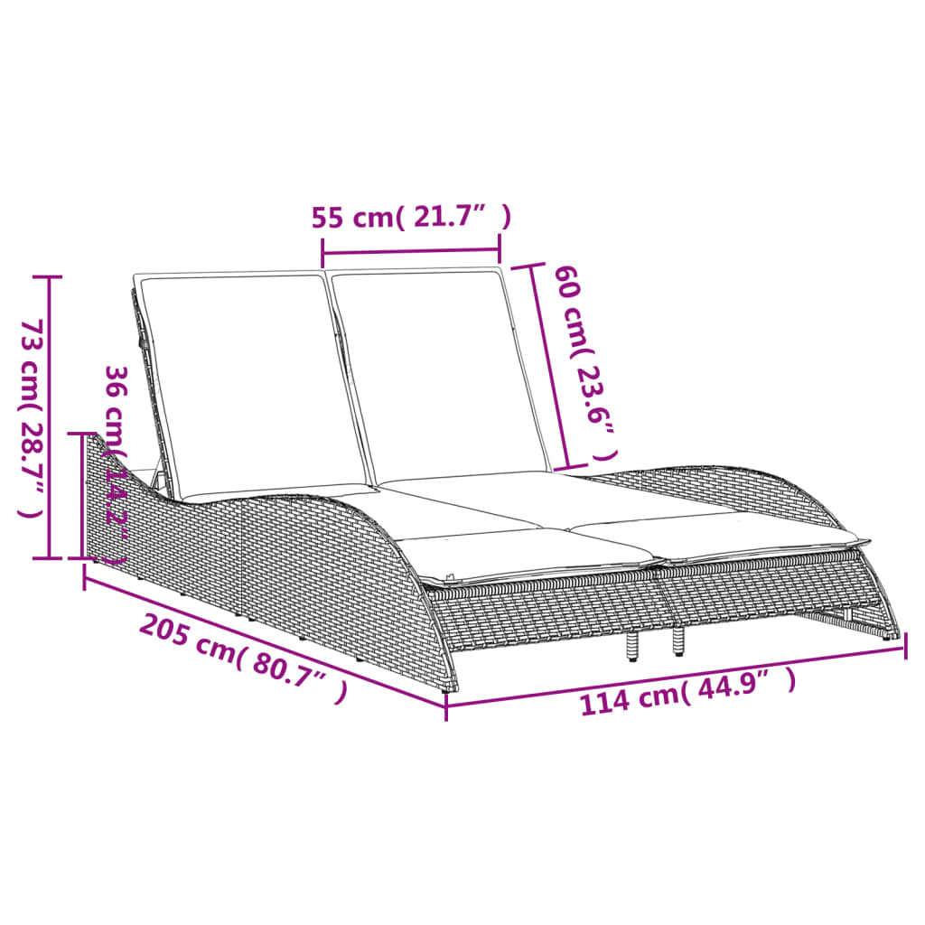 vidaXL Ξαπλώστρα Καφέ 114x205x73 εκ. από Συνθετικό Ρατάν με Μαξιλάρι