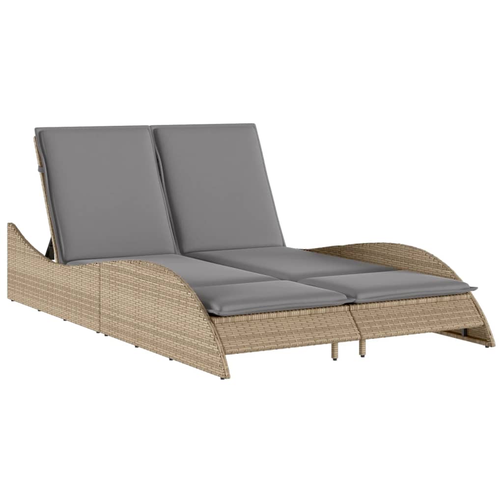 vidaXL Ξαπλώστρα Μπεζ 114x205x73 εκ. από Συνθετικό Ρατάν με Μαξιλάρι