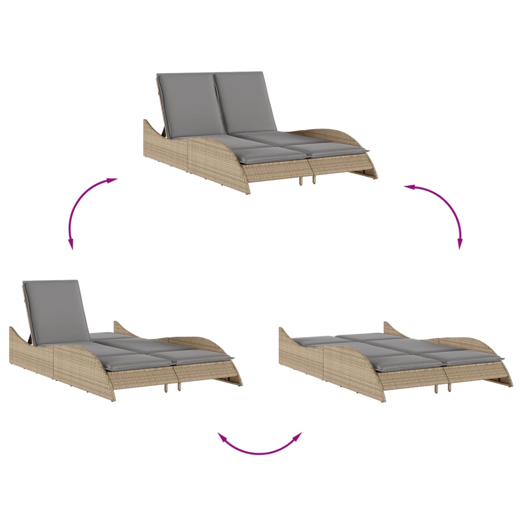 vidaXL Ξαπλώστρα Μπεζ 114x205x73 εκ. από Συνθετικό Ρατάν με Μαξιλάρι
