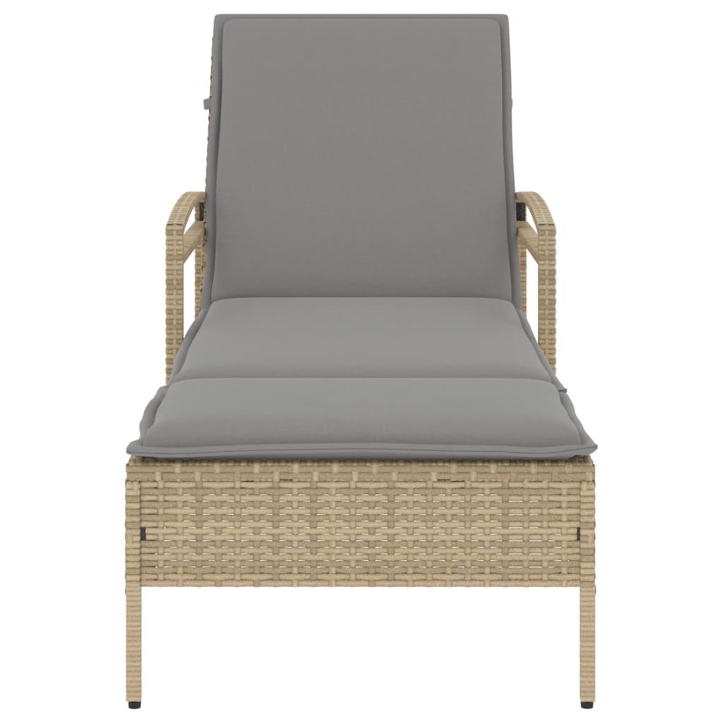 vidaXL Ξαπλώστρα Μπεζ 63x200x81 εκ. από Συνθετικό Ρατάν με Μαξιλάρι