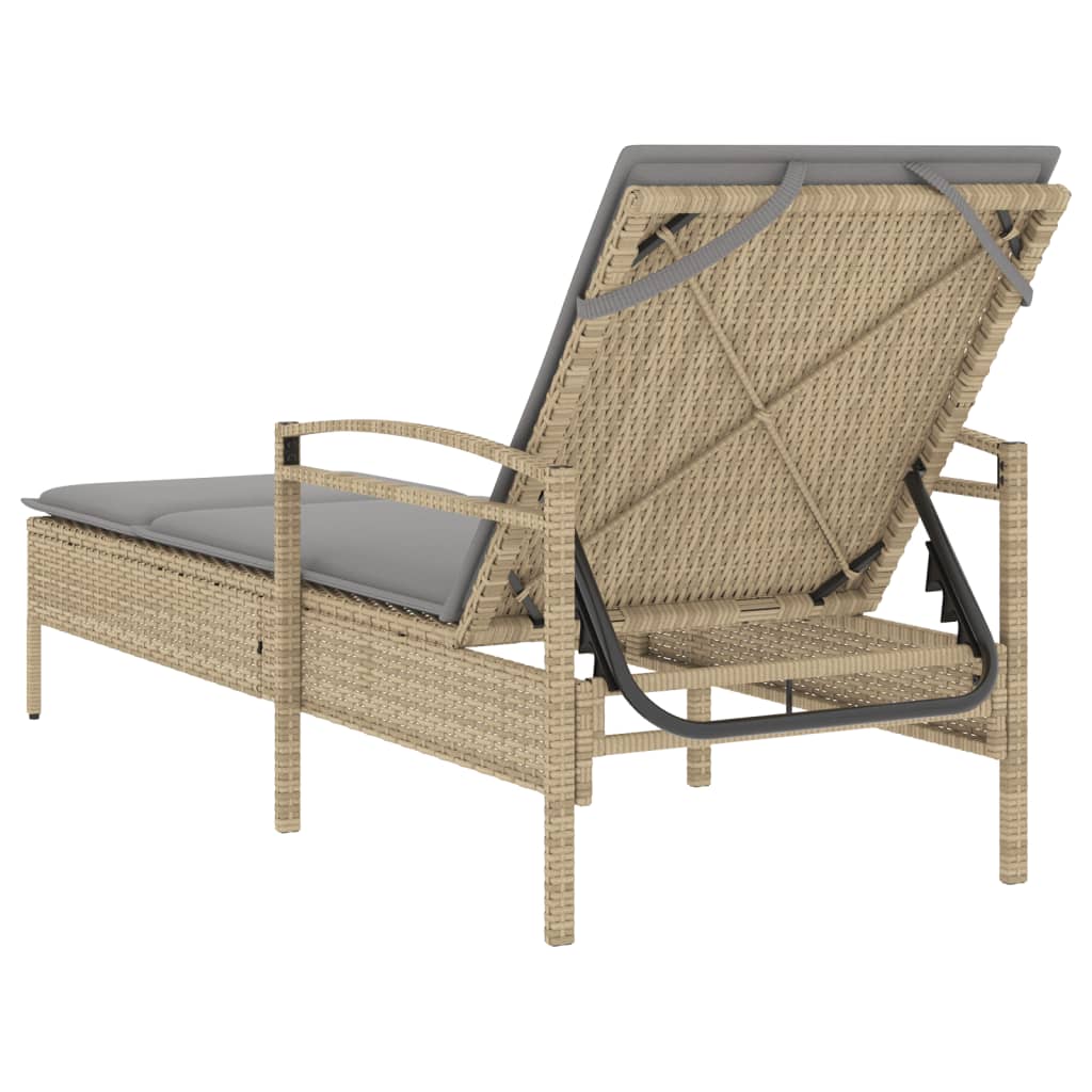 vidaXL Ξαπλώστρα Μπεζ 63x200x81 εκ. από Συνθετικό Ρατάν με Μαξιλάρι